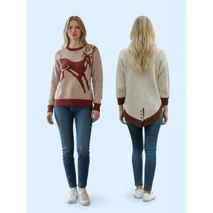 Knitted Dove Anthropologie Knit Sweater Women's Size XS Deer 4 Buttons Down Back